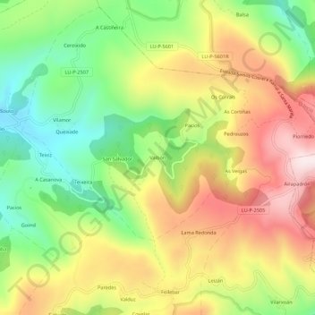 Valbón topographic map, elevation, terrain