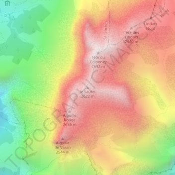 le Sautet topographic map, elevation, terrain