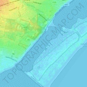 Dollymount topographic map, elevation, terrain