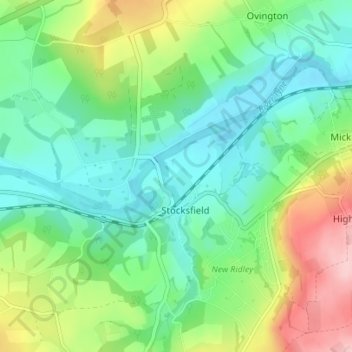 Stocksfield Hall topographic map, elevation, terrain
