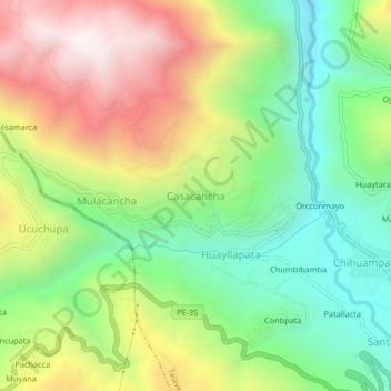 Casacancha topographic map, elevation, terrain