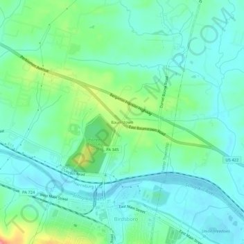 Baumstown topographic map, elevation, terrain