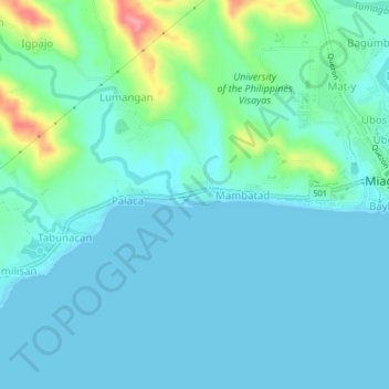 Bacauan topographic map, elevation, terrain