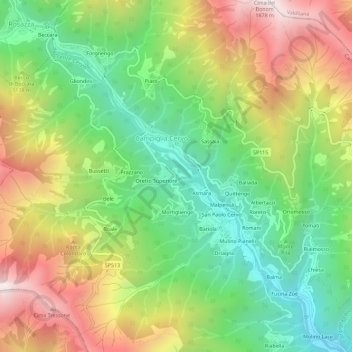Oretto topographic map, elevation, terrain
