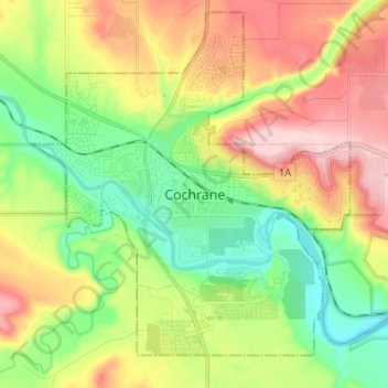 Cochrane topographic map, elevation, terrain