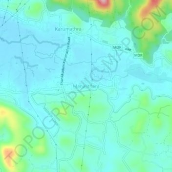 Manalithara topographic map, elevation, terrain