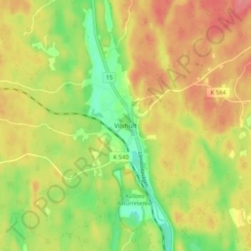 Vilshult topographic map, elevation, terrain