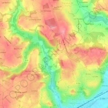 Le Favier topographic map, elevation, terrain