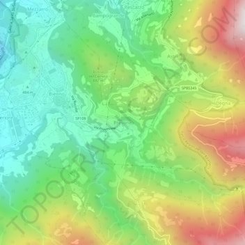 Prestine topographic map, elevation, terrain