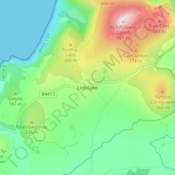 Llithfaen topographic map, elevation, terrain