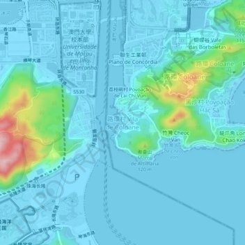 Coloane Village topographic map, elevation, terrain