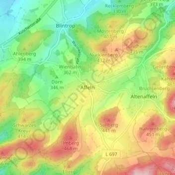 Affeln topographic map, elevation, terrain