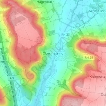 Obermässing topographic map, elevation, terrain