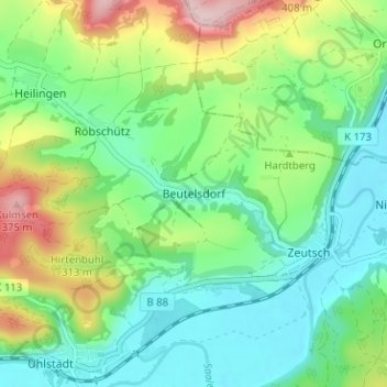 Beutelsdorf topographic map, elevation, terrain