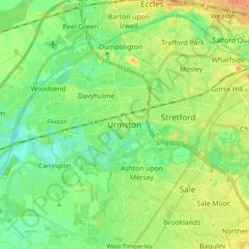 Urmston topographic map, elevation, terrain