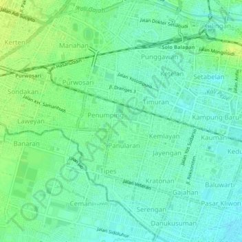 Sriwedari topographic map, elevation, terrain