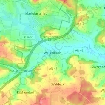 Weidelbach topographic map, elevation, terrain