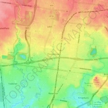 Thomastown topographic map, elevation, terrain