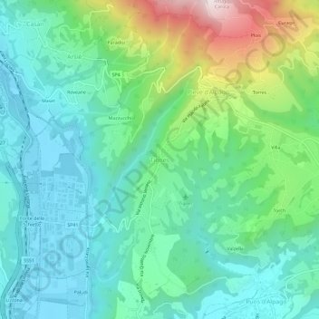 Tignes topographic map, elevation, terrain