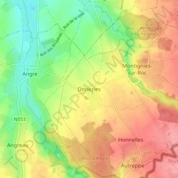 Onnezies topographic map, elevation, terrain