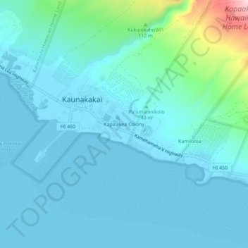 Kapa‘akea Colony topographic map, elevation, terrain