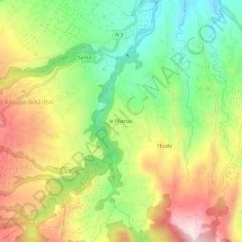 le Plateau topographic map, elevation, terrain