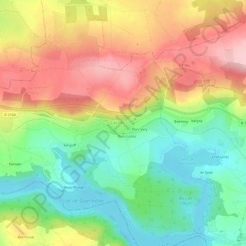Pors Guer topographic map, elevation, terrain