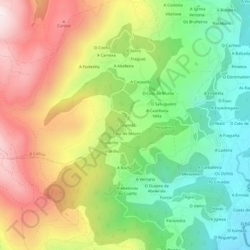 O Touredo topographic map, elevation, terrain