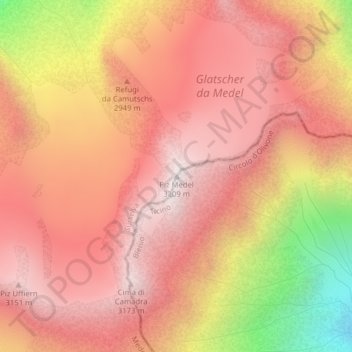 Piz Medel topographic map, elevation, terrain