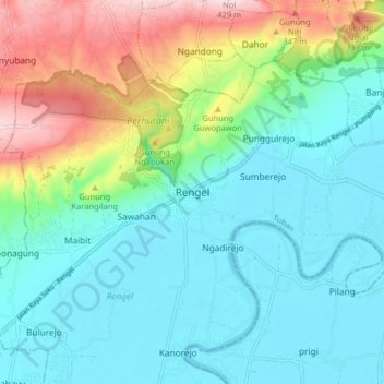 Rengel topographic map, elevation, terrain