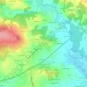 Saint-Raoul topographic map, elevation, terrain