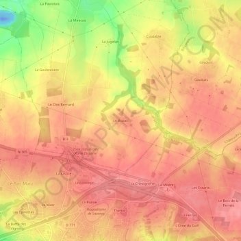 Le Brizais topographic map, elevation, terrain