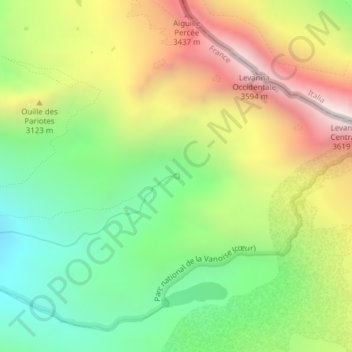 Sources de l'Arc topographic map, elevation, terrain