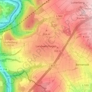 Landwehrhagen topographic map, elevation, terrain
