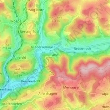Ahe topographic map, elevation, terrain