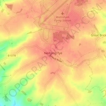Nedging Tye topographic map, elevation, terrain