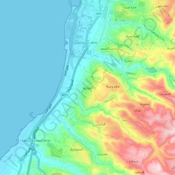 Ghaziyeh topographic map, elevation, terrain