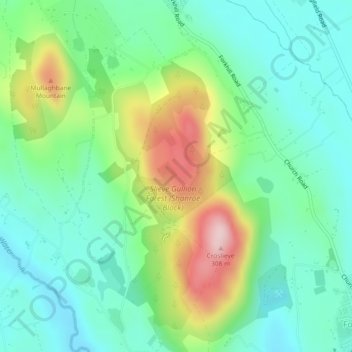 Slievebrack topographic map, elevation, terrain
