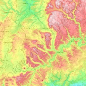 Seitingen-Oberflacht topographic map, elevation, terrain