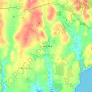 Hortas do Tabual topographic map, elevation, terrain