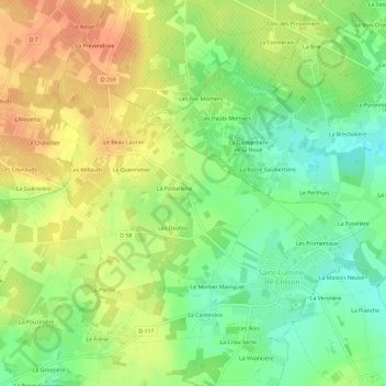 Les Naudières topographic map, elevation, terrain