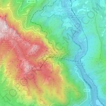 Monestir de Montserrat topographic map, elevation, terrain