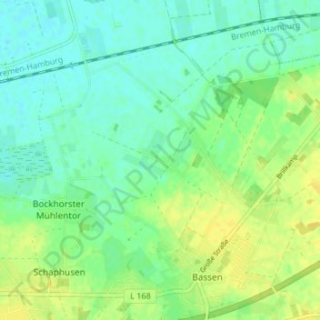 Bornmoor topographic map, elevation, terrain