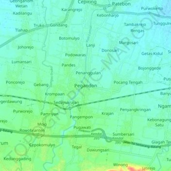 Pegandon topographic map, elevation, terrain