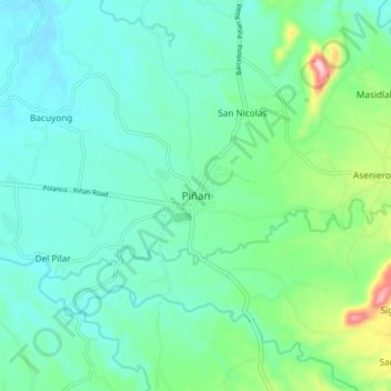 Piñan topographic map, elevation, terrain