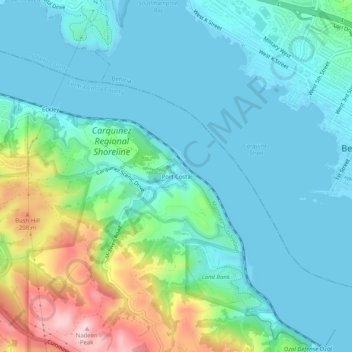 Port Costa topographic map, elevation, terrain