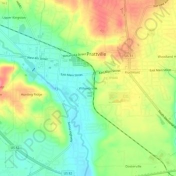 Willowbrook topographic map, elevation, terrain