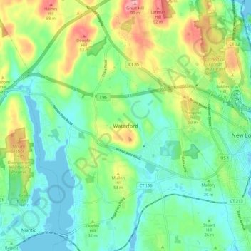 Waterford topographic map, elevation, terrain