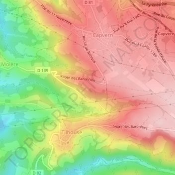Estampe topographic map, elevation, terrain