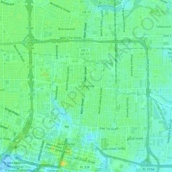 Springfield topographic map, elevation, terrain